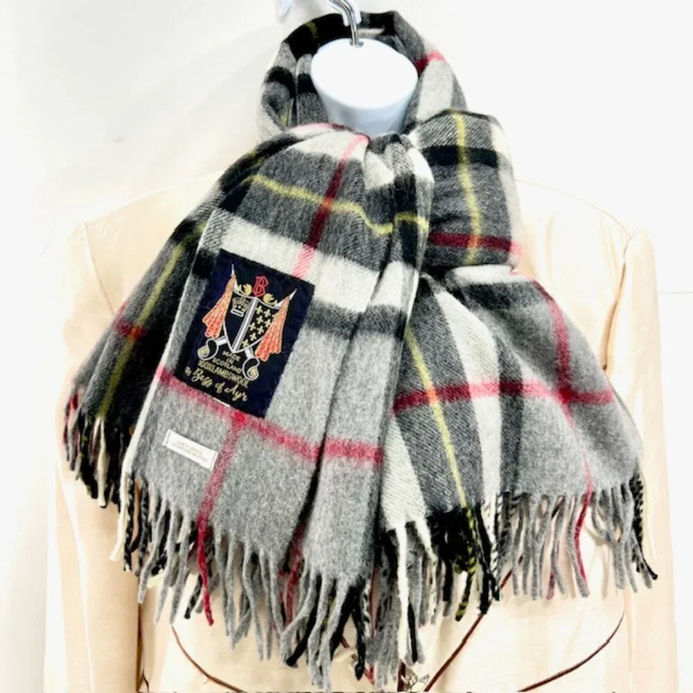 B-Gray Thomson Scotland Gray Black Tartan 100% Lambswool Scarf/Throw 60X34(2